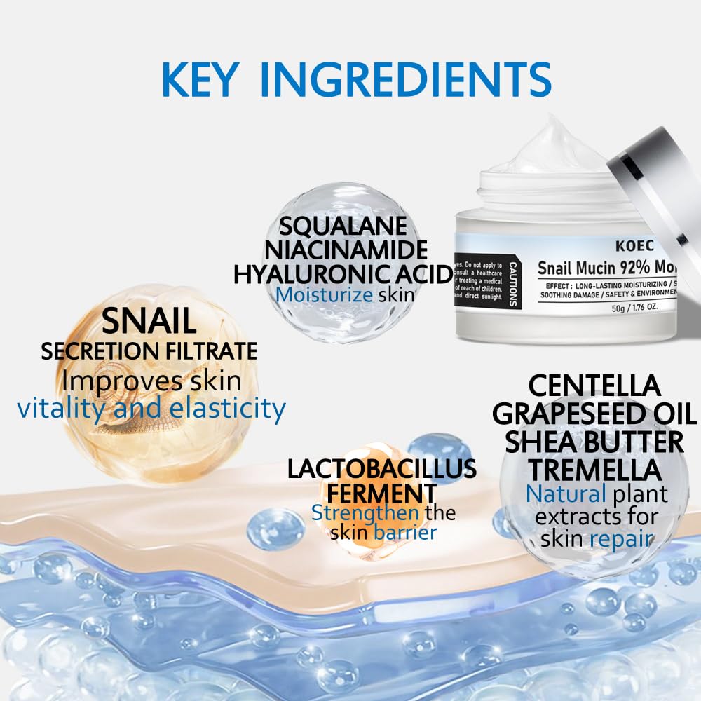 BERVEAL Vitamin C Facial Serum & Snail Mucin 92% Moisturizer – Hydrating Gel Cream, 1.01 oz