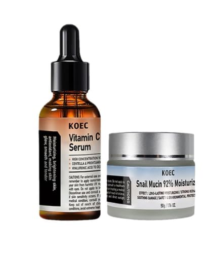 BERVEAL Vitamin C Facial Serum & Snail Mucin 92% Moisturizer – Hydrating Gel Cream, 1.01 oz