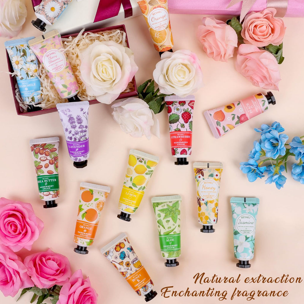 BESNEL 24-Pack Hand Cream Gift Set – 12 Fragrances, Travel-Size Lotions