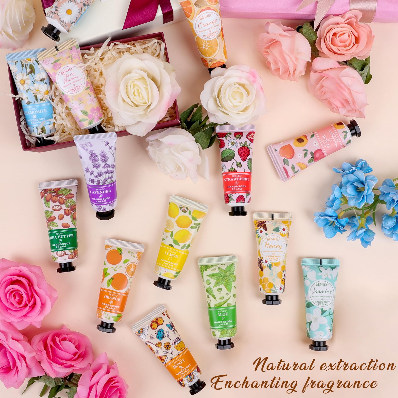 BESNEL 24-Pack Hand Cream Gift Set – 12 Fragrances, Travel-Size Lotions