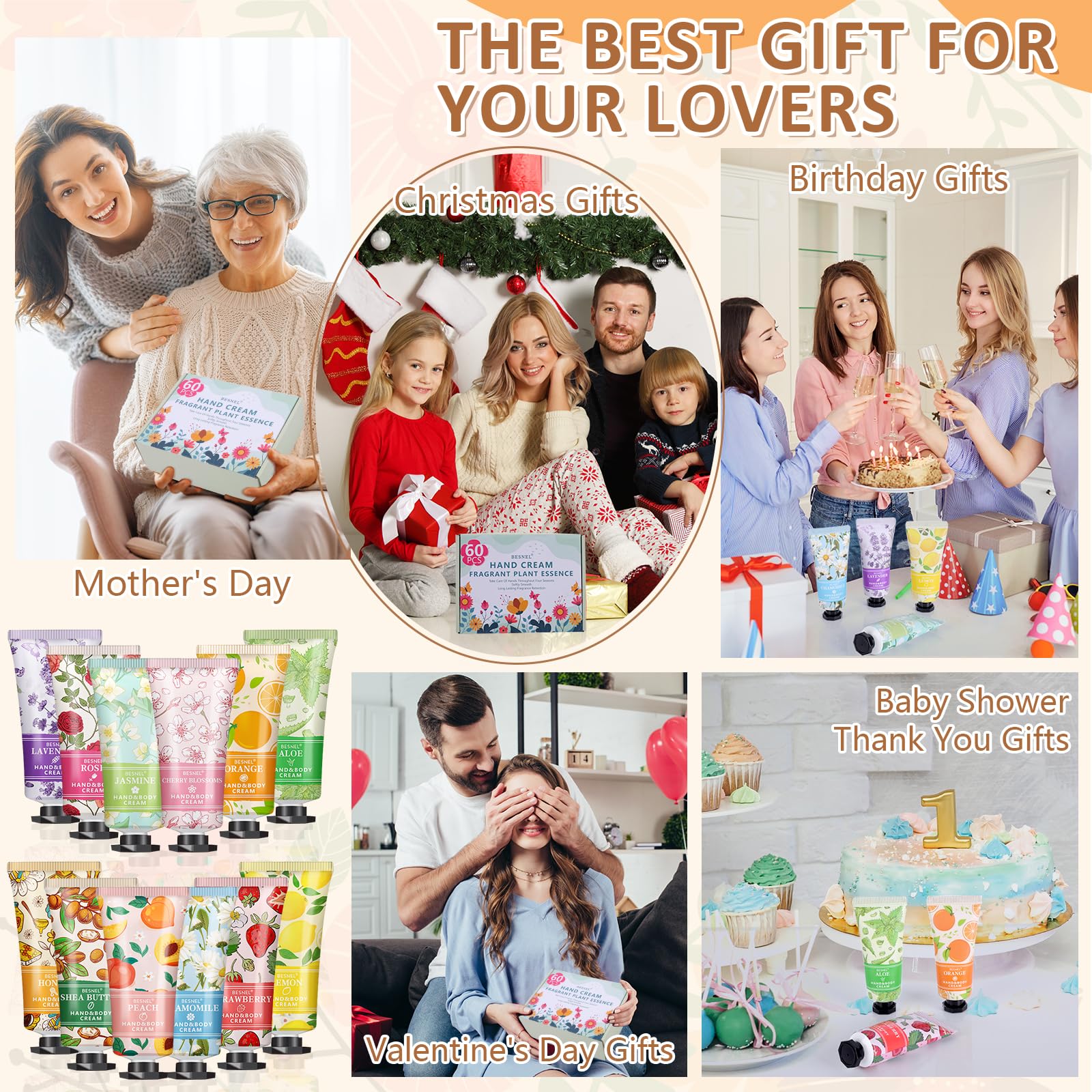 Besnel 60-Pack Hand Cream Gift Set – 12 Fragrances, Travel Size