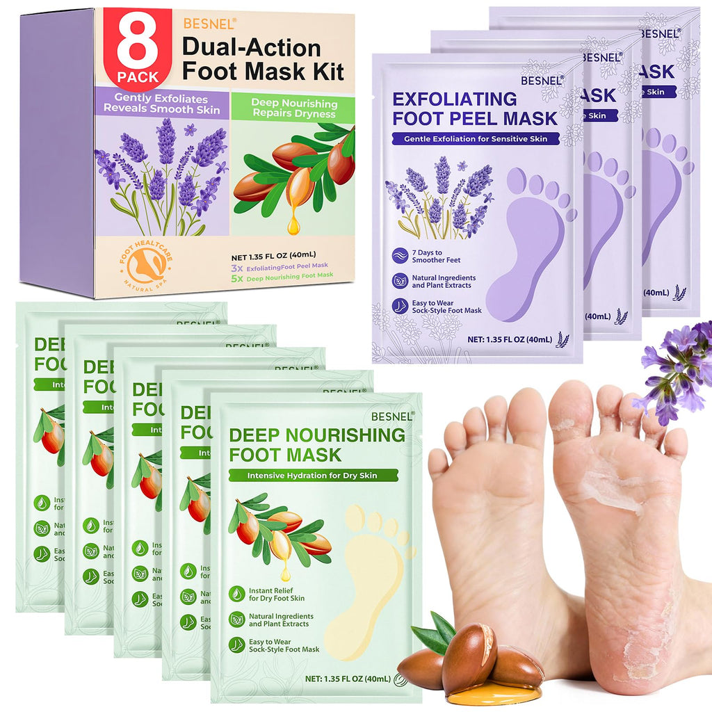 BESNEL Foot Mask 3Pcs & 5Pcs Set – Exfoliating & Moisturizing for Dry Feet