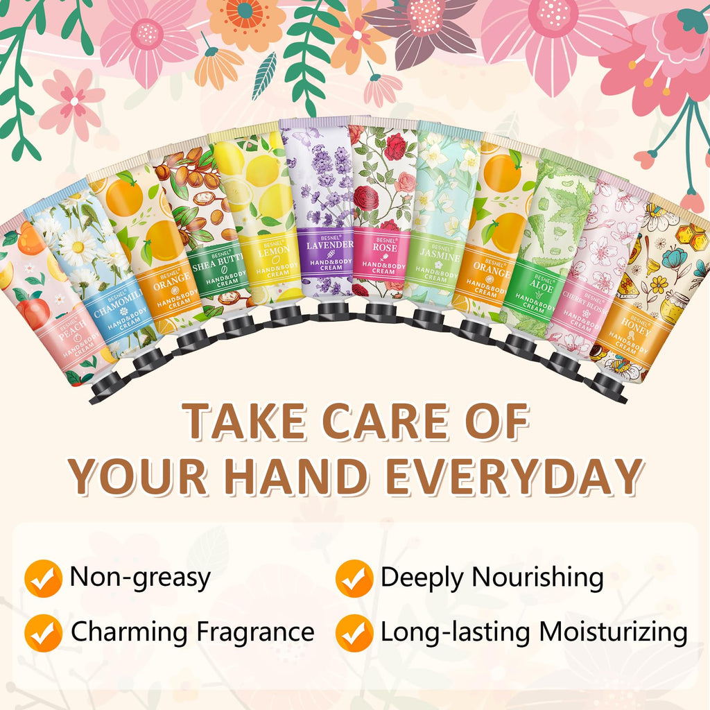 Besnel 60-Pack Hand Cream Gift Set – 12 Fragrances, Travel Size