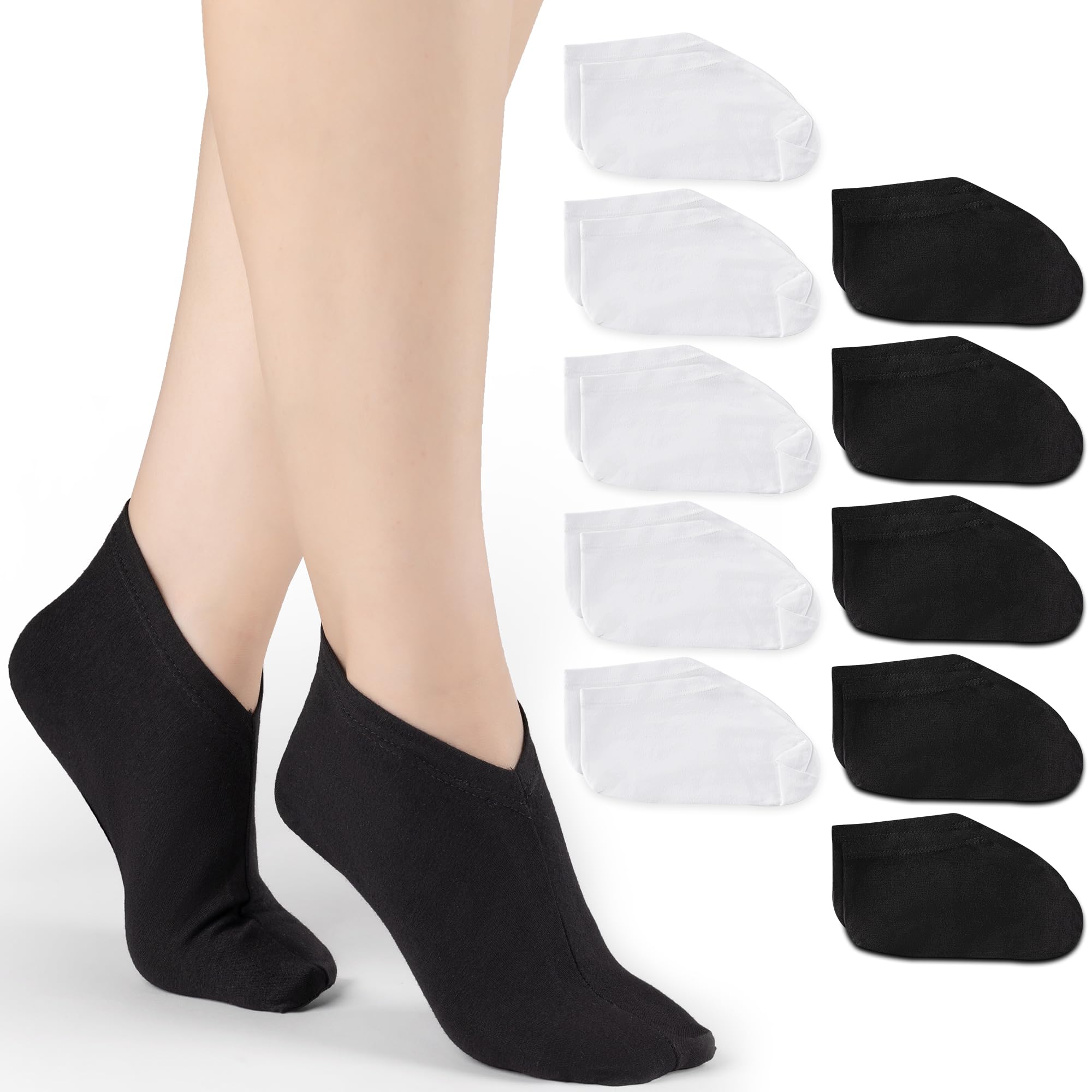 BESSLEE Sleep Cotton Socks for Moisturizing Feet Overnight – Snug-Fit Spa Socks (10 Pairs, Black & White)
