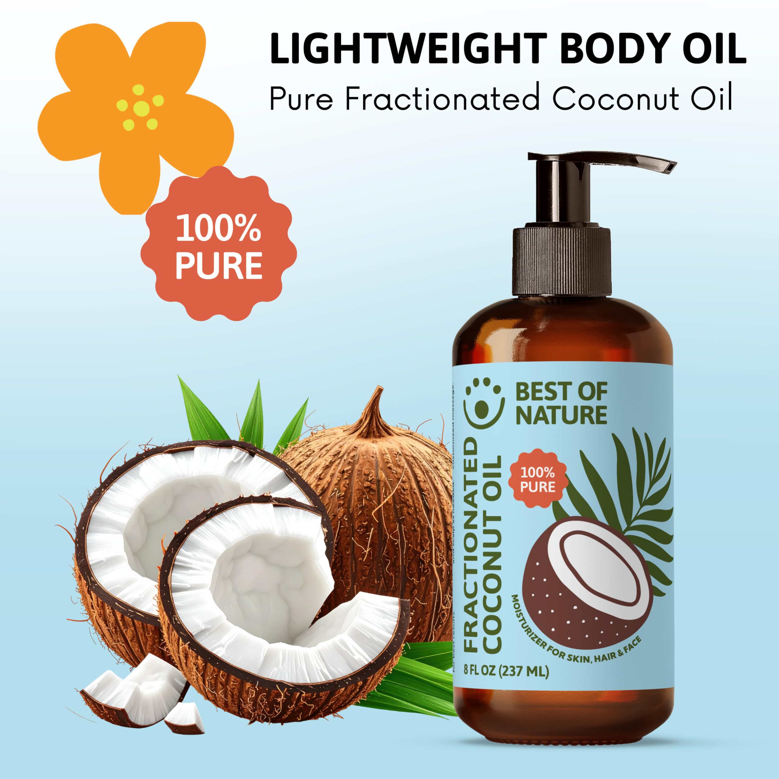 Best of Nature 100% Pure Fractionated Coconut Oil – Unscented Massage & Skincare (64 oz)