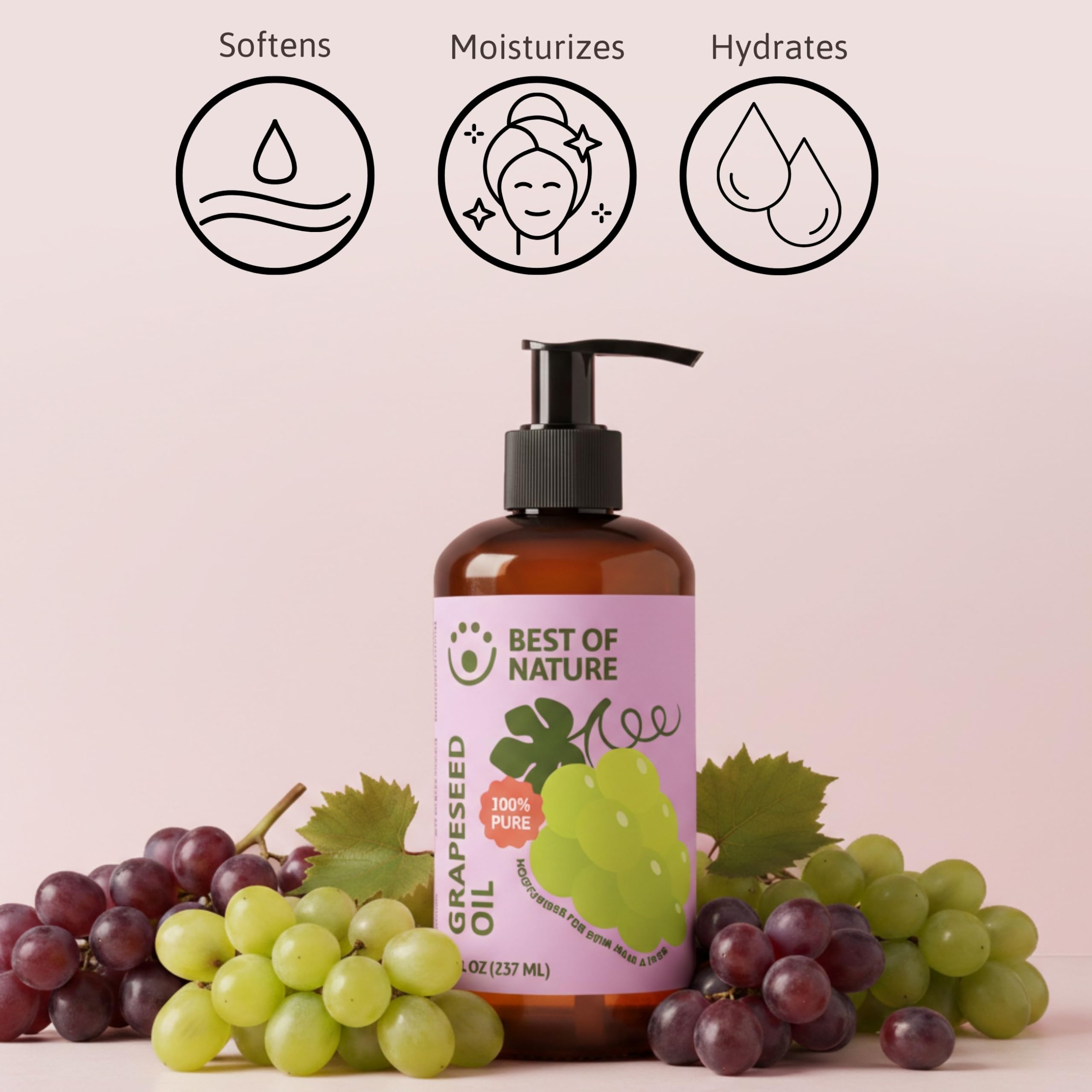 Best of Nature 100% Pure Grapeseed Oil – Unscented, Lightweight Carrier Oil (64 oz)