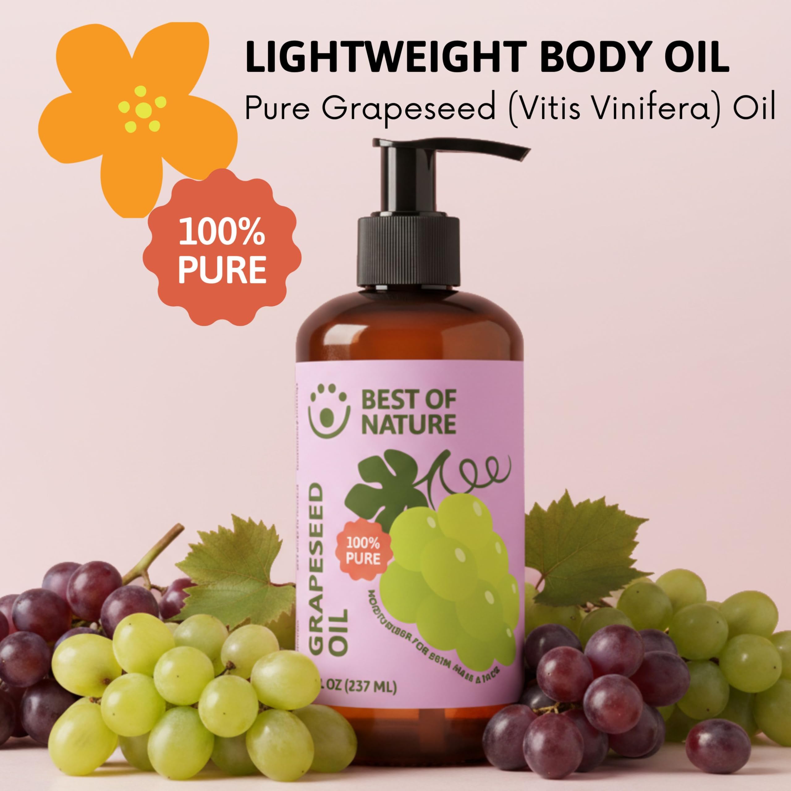 Best of Nature 100% Pure Grapeseed Oil – Unscented, Lightweight Carrier Oil (64 oz)