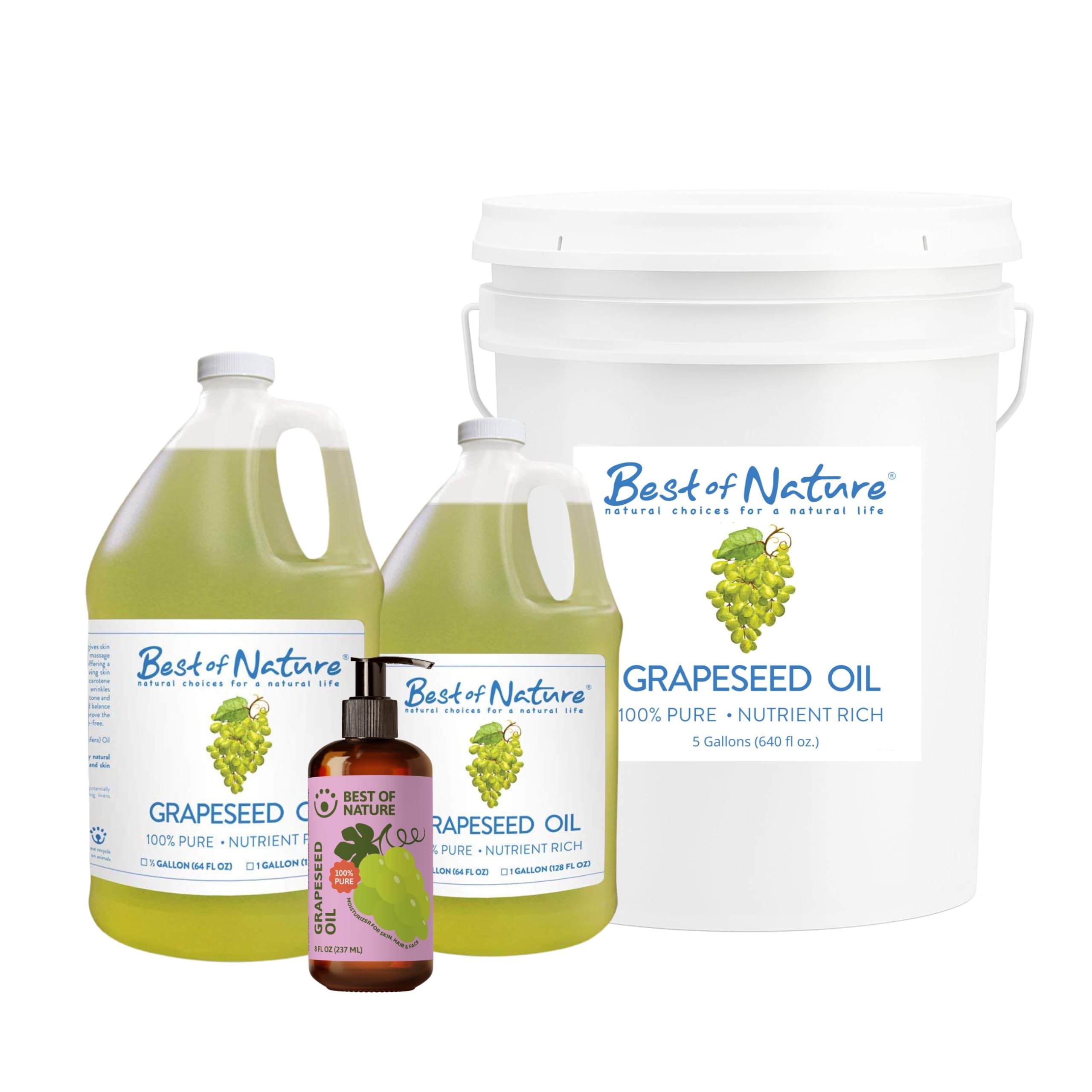 Best of Nature 100% Pure Grapeseed Oil – Unscented, Lightweight Carrier Oil (64 oz)