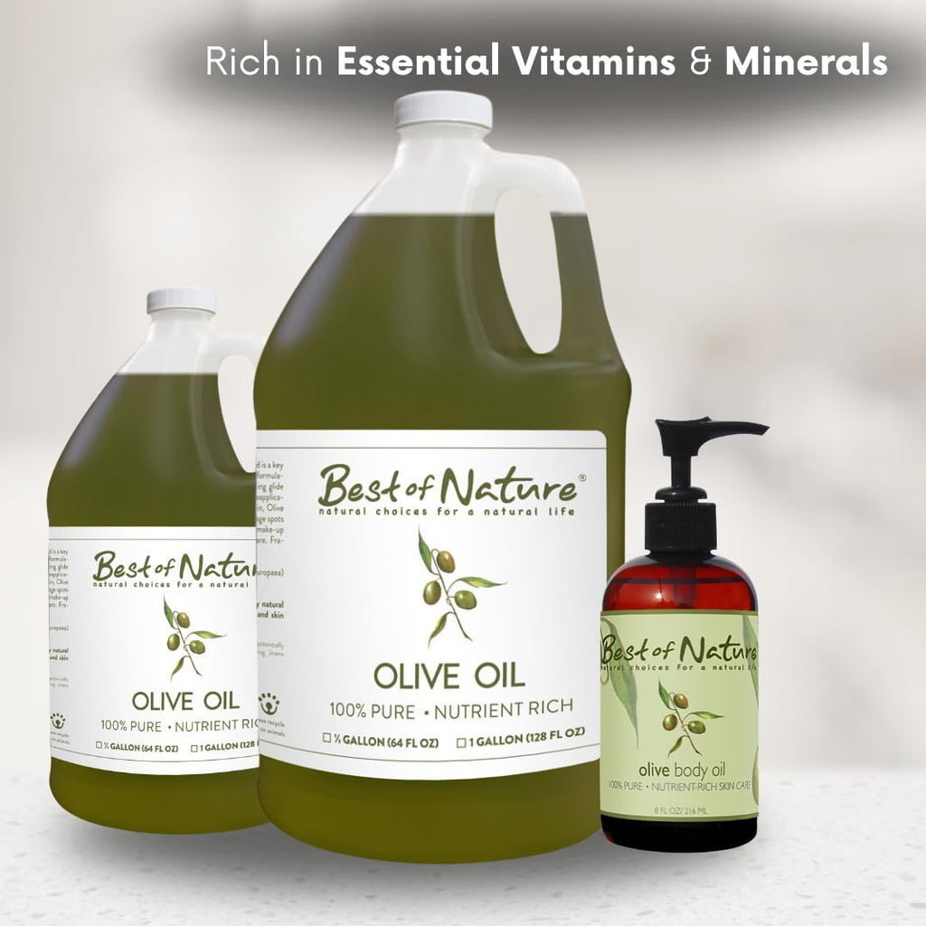 Best of Nature 100% Pure Olive Massage & Body Oil – Cold-Pressed, Unscented, 5 Gallon