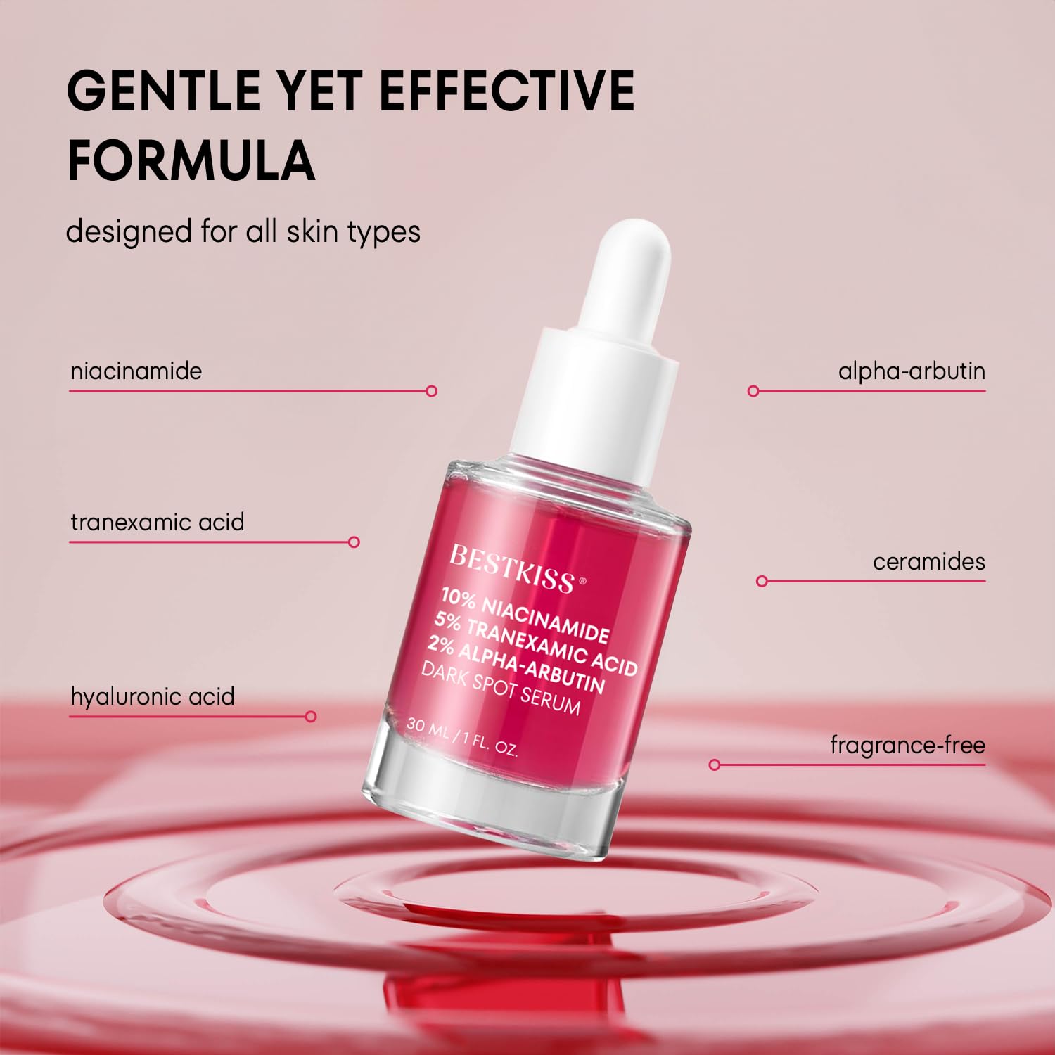 Bestkiss Dark Spot Serum with Niacinamide 10% + Tranexamic 5% + Alpha-Arbutin 2% – 1 oz