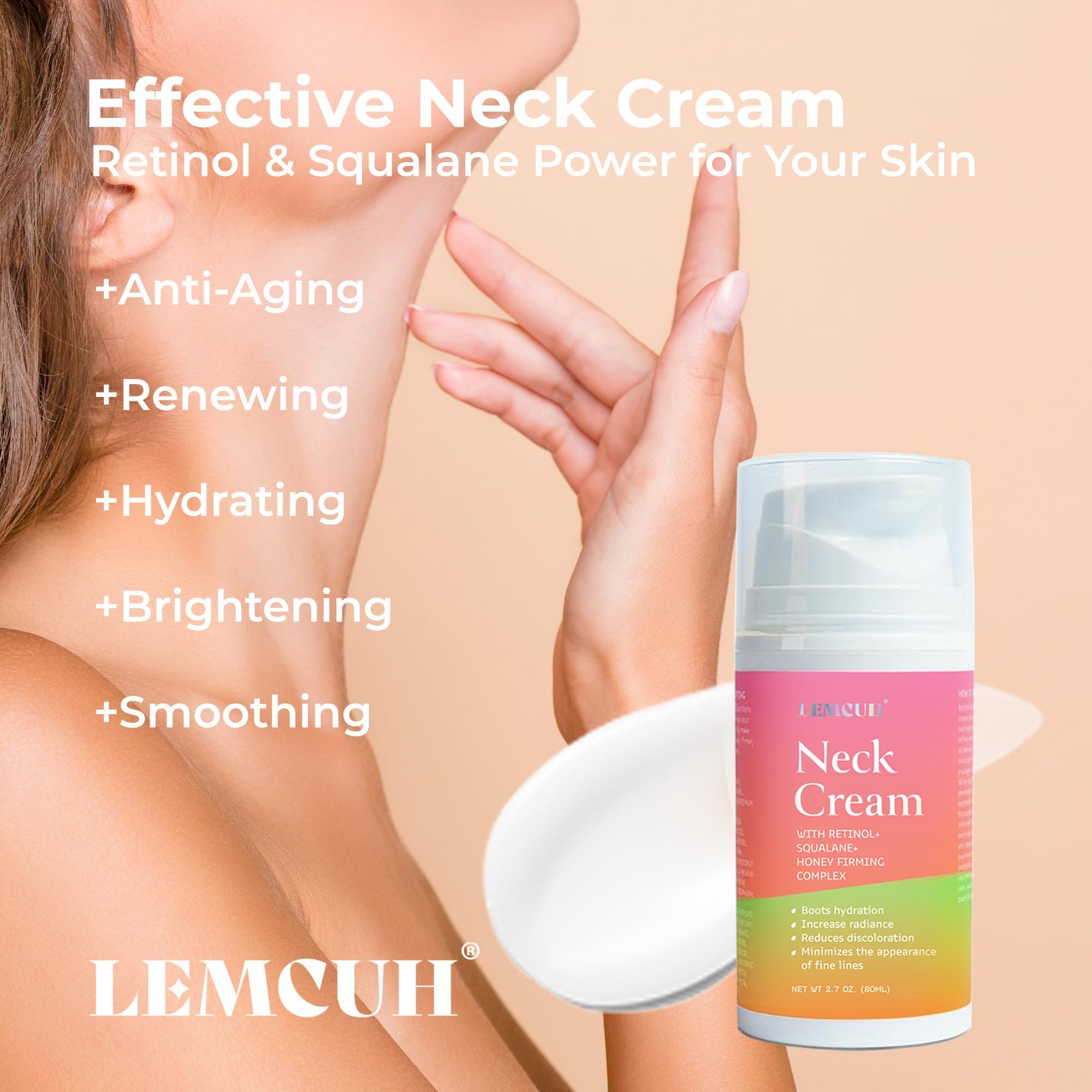Bestkiss Neck Cream for Tightening & Firming – Retinol, Niacinamide, Hyaluronic Acid (2.8 oz)