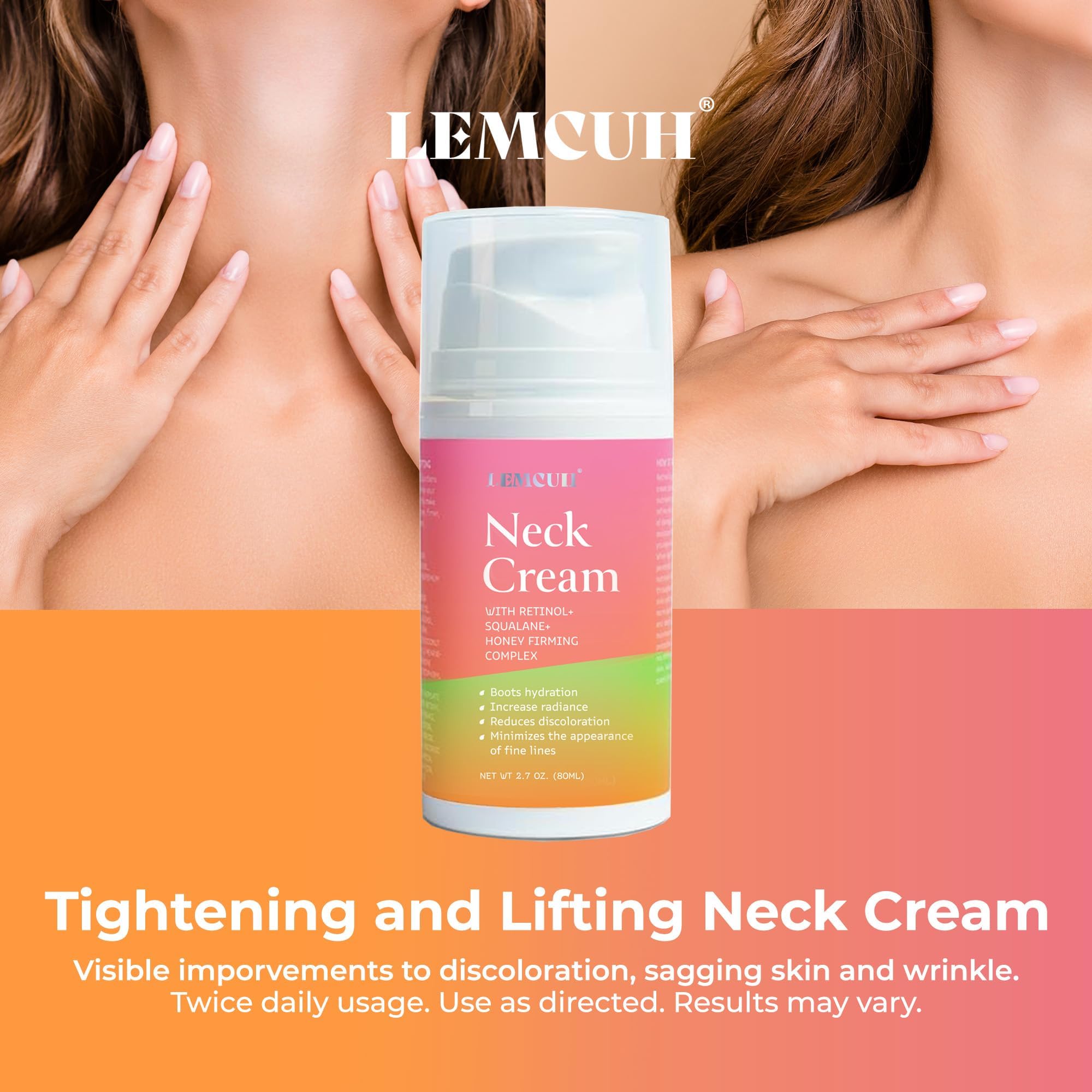 Bestkiss Neck Cream for Tightening & Firming – Retinol, Niacinamide, Hyaluronic Acid (2.8 oz)