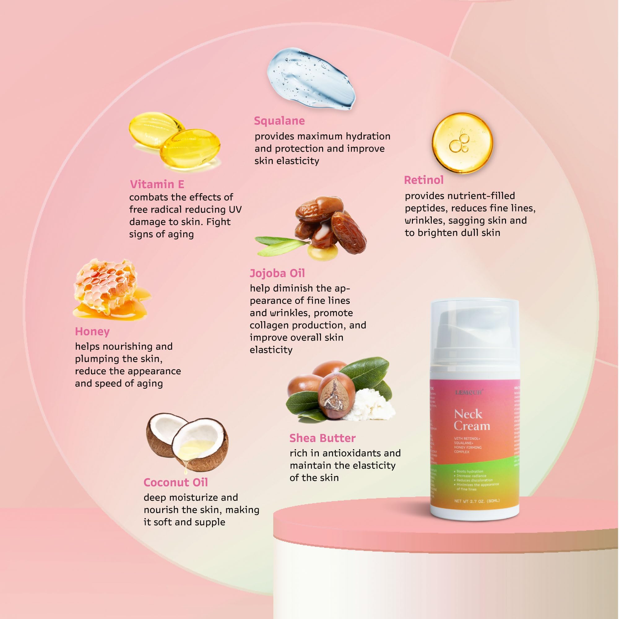 Bestkiss Neck Cream for Tightening & Firming – Retinol, Niacinamide, Hyaluronic Acid (2.8 oz)