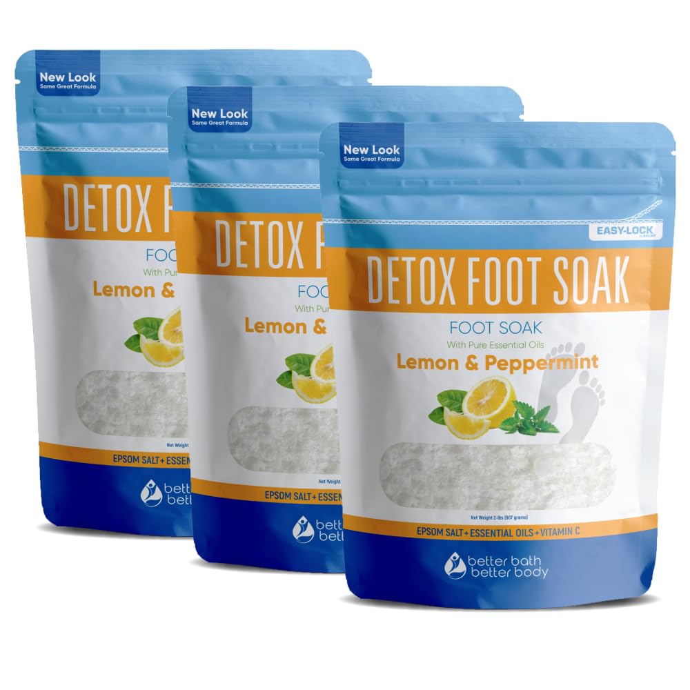 Detox Foot Soak (3 Pack) by Better Bath Better Body – Epsom Salt with Pure Essential Oils in BPA-Free Pouches