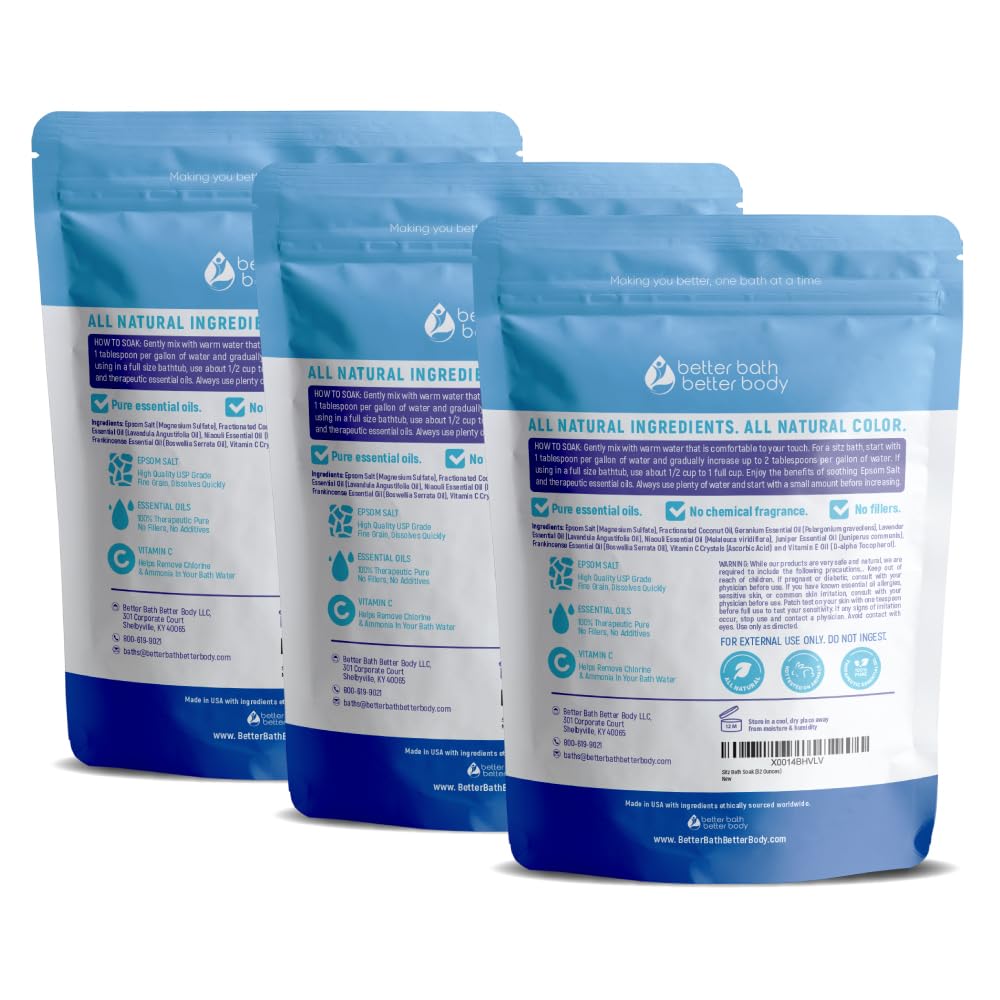 Better Bath Better Body Sitz Bath Salt 3-Pack – USP Grade Epsom Salt with Essential Oils | Made in USA