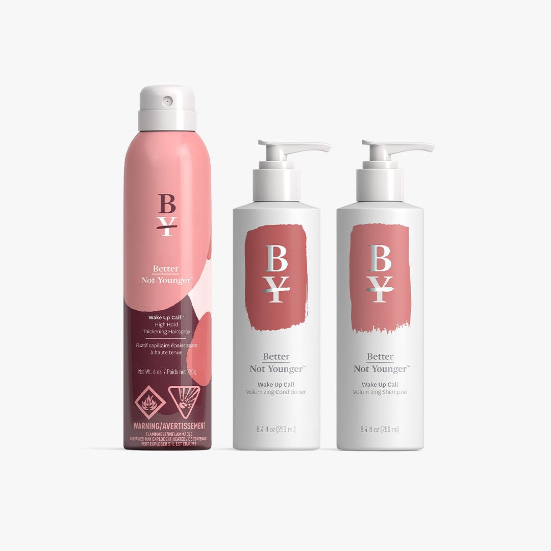 Better Not Younger Volume Styling Bundle: Wake Up Call High Hold Spray (6 fl oz) + Shampoo & Conditioner