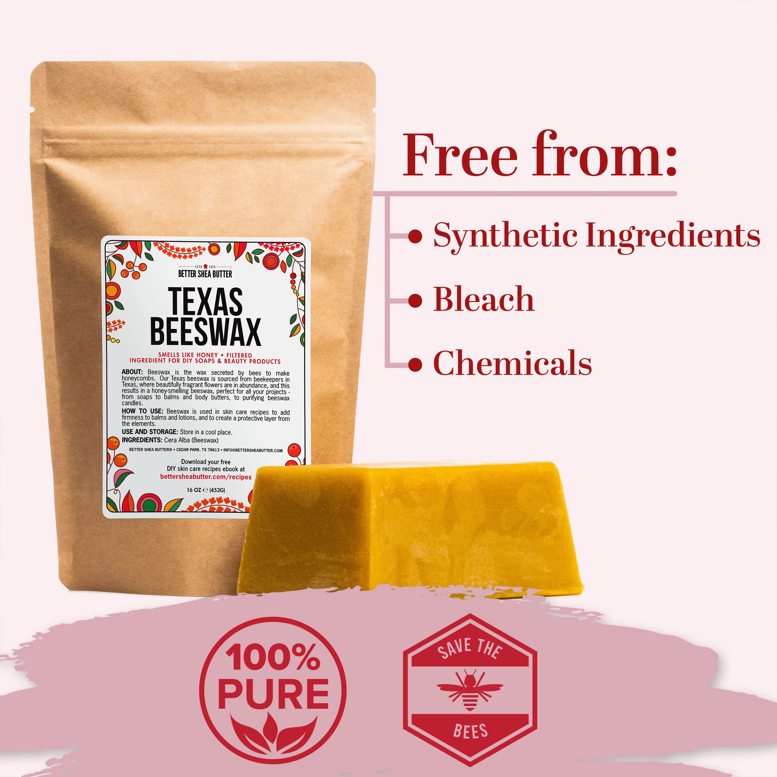 Better Shea Butter Beeswax Bar – 1 lb Raw Wax for Candle Making, Lotion & Lip Balms