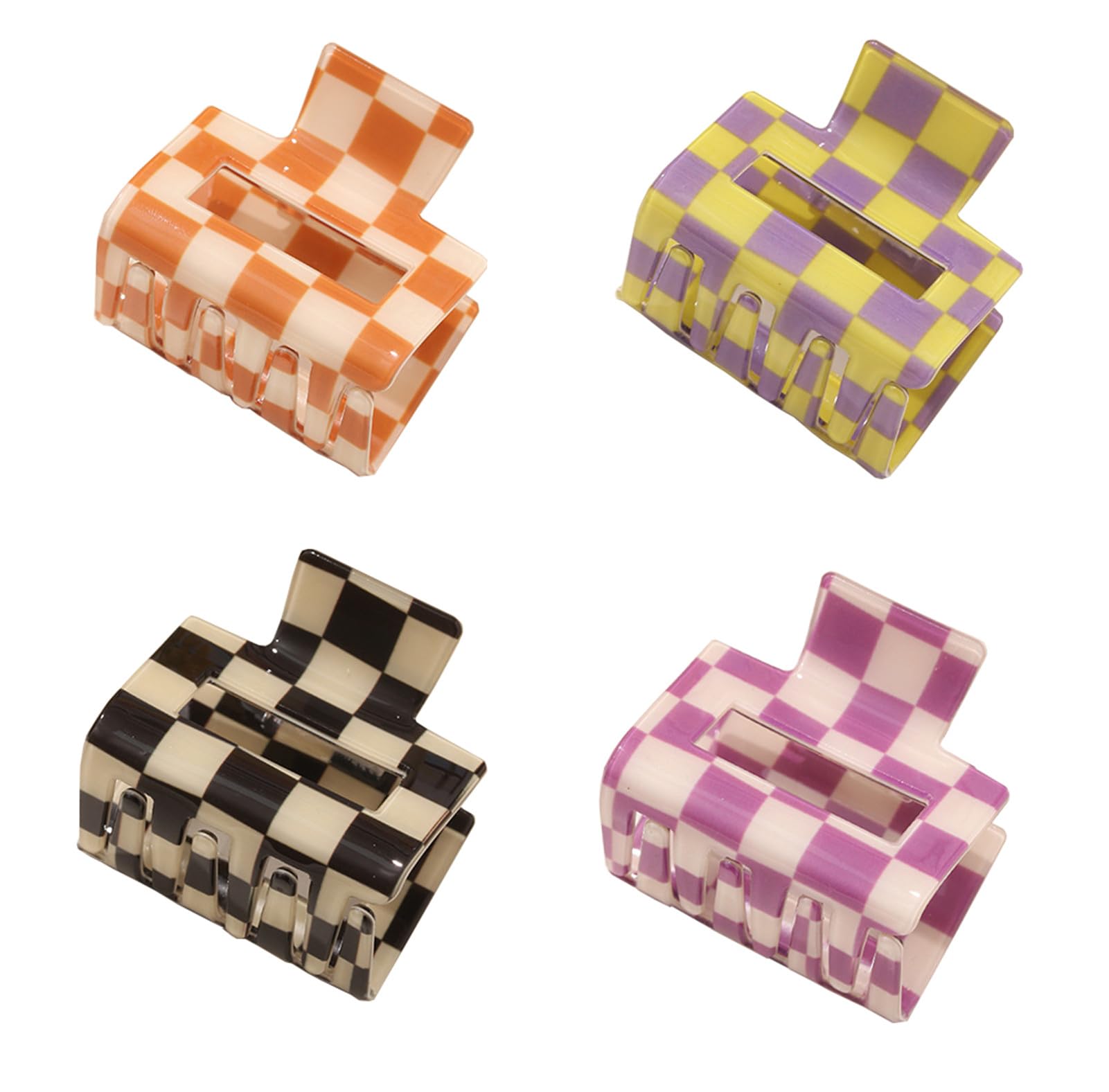 BetterJonny 4 Pack Checkered Hair Claw Clips – Square Medium Barrettes