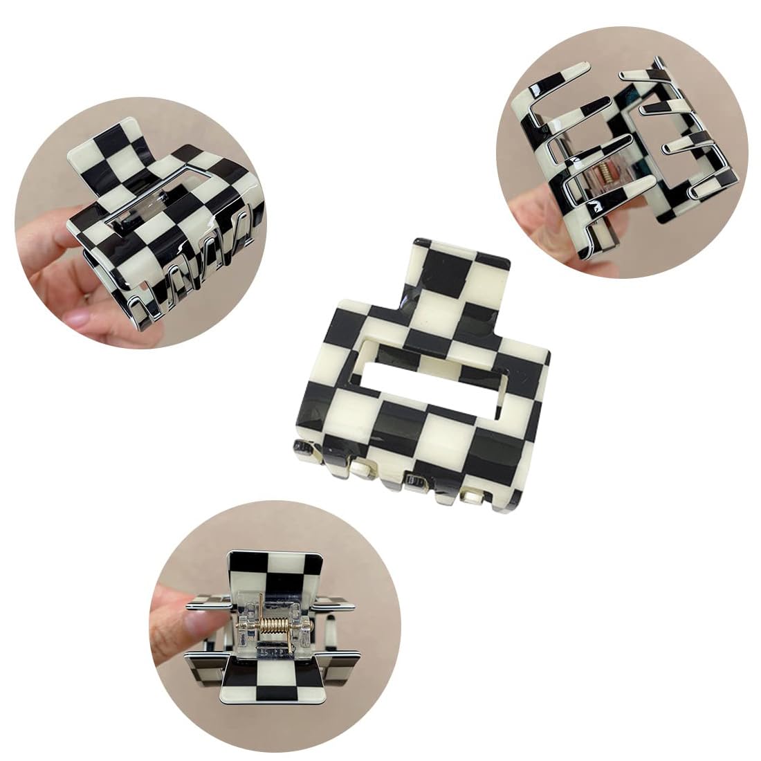 BetterJonny 4 Pack Checkered Hair Claw Clips – Square Medium Barrettes