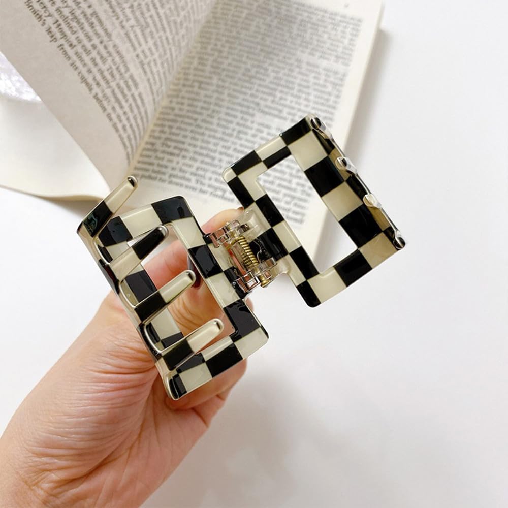 BetterJonny 4 Pack Checkered Hair Claw Clips – Square Medium Barrettes