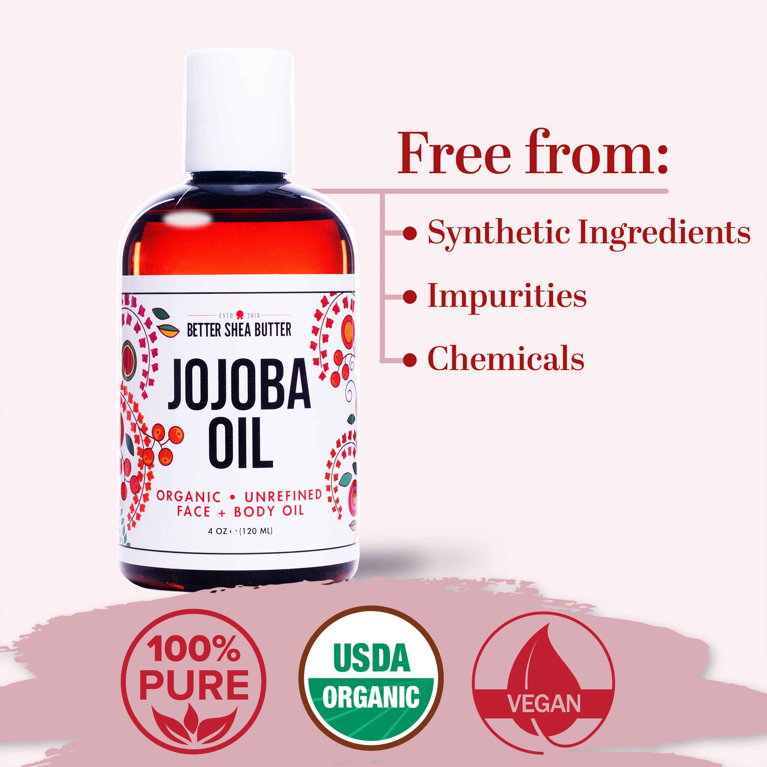 Better Shea Butter Organic Jojoba Oil – 100% Pure, Cold-Pressed (4 oz)