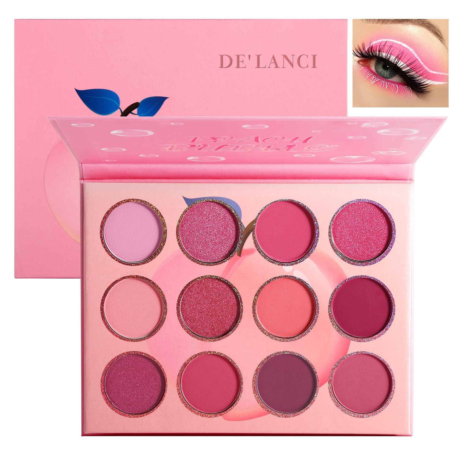 BEUSELF Pink Eyeshadow Palette — 12 Peach Matte & Shimmer Shades, Travel-Friendly, Waterproof, Vegan