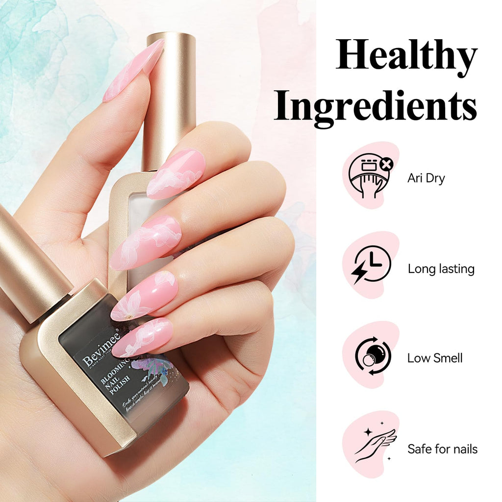 Bevimee Blooming Gel Nail Polish – Marble Watercolor Ink 12ML Black & White (2PCS) for Flower Nail Art