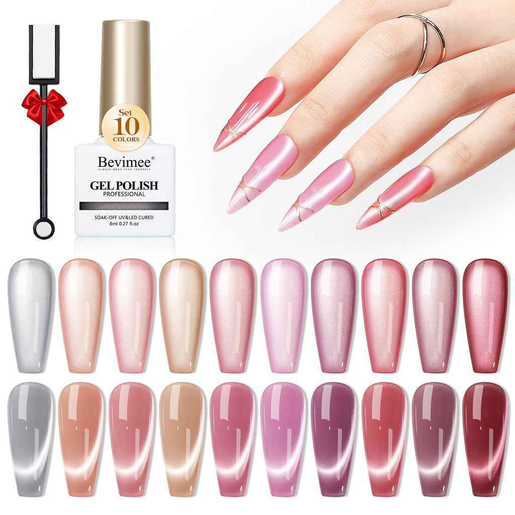 Bevimee Cat-Eye Gel Polish Set with Magnet - 10 Colors Moonlight (8ml)
