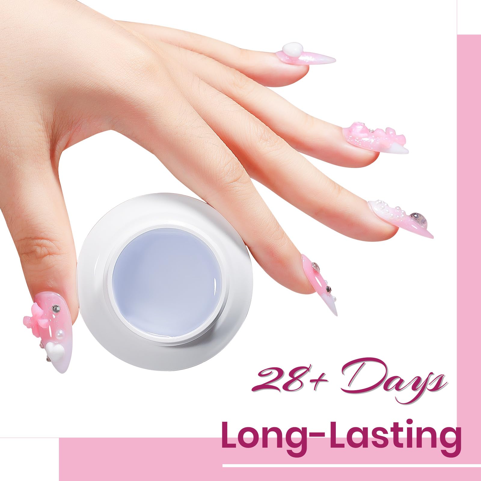 Bevimee 3D Sculpting Gel for Nails – Clear & Pink Builder Gel (2-Pack), UV/LED Nail Extensions
