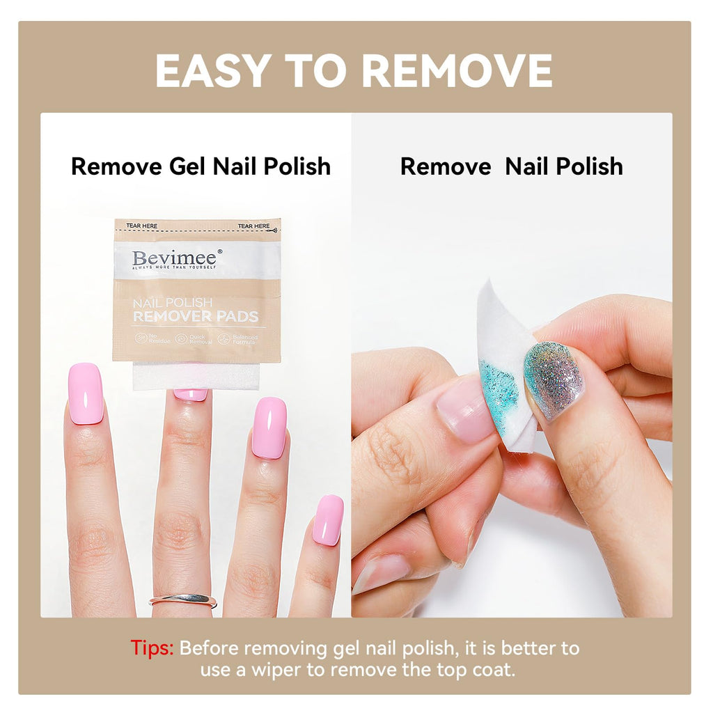 Bevimee Nail Polish Remover Pads – 200 Pack Acetone Gel Polish Wipes with Nail File & Cuticle Pusher