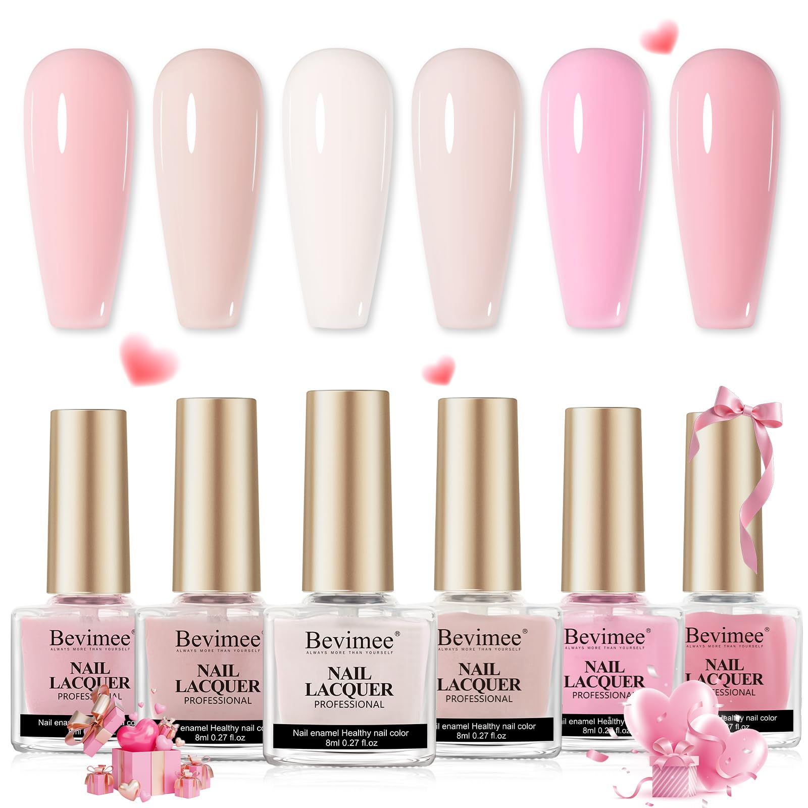 Bevimee Nude Nail Polish Set — Quick-Dry, 6 Sheer Shades (8 ml each)