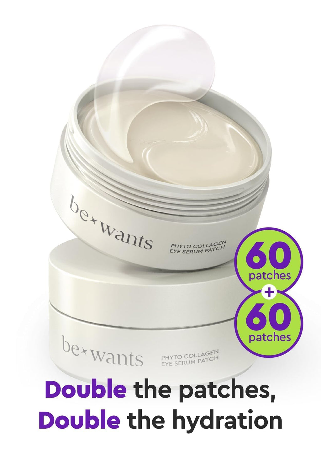 BE+WANTS Under Eye Patches for Puffy Eyes — 120 Patches, Bamboo Water 71.9% & Vegan Collagen