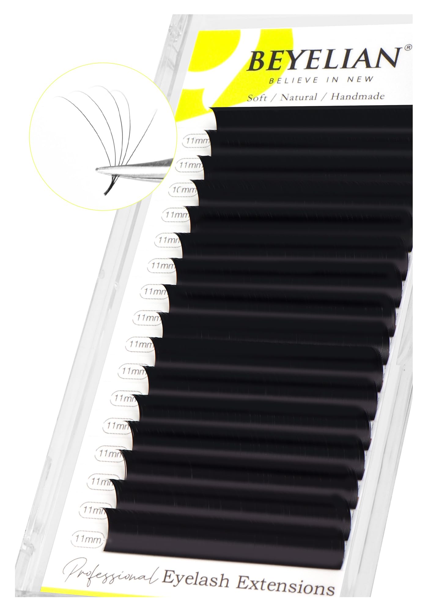 BEYELIAN Classic Volume Lash Extensions - CD+ Curl, 7-15mm, 0.03-0.20mm Thickness, Matte Black