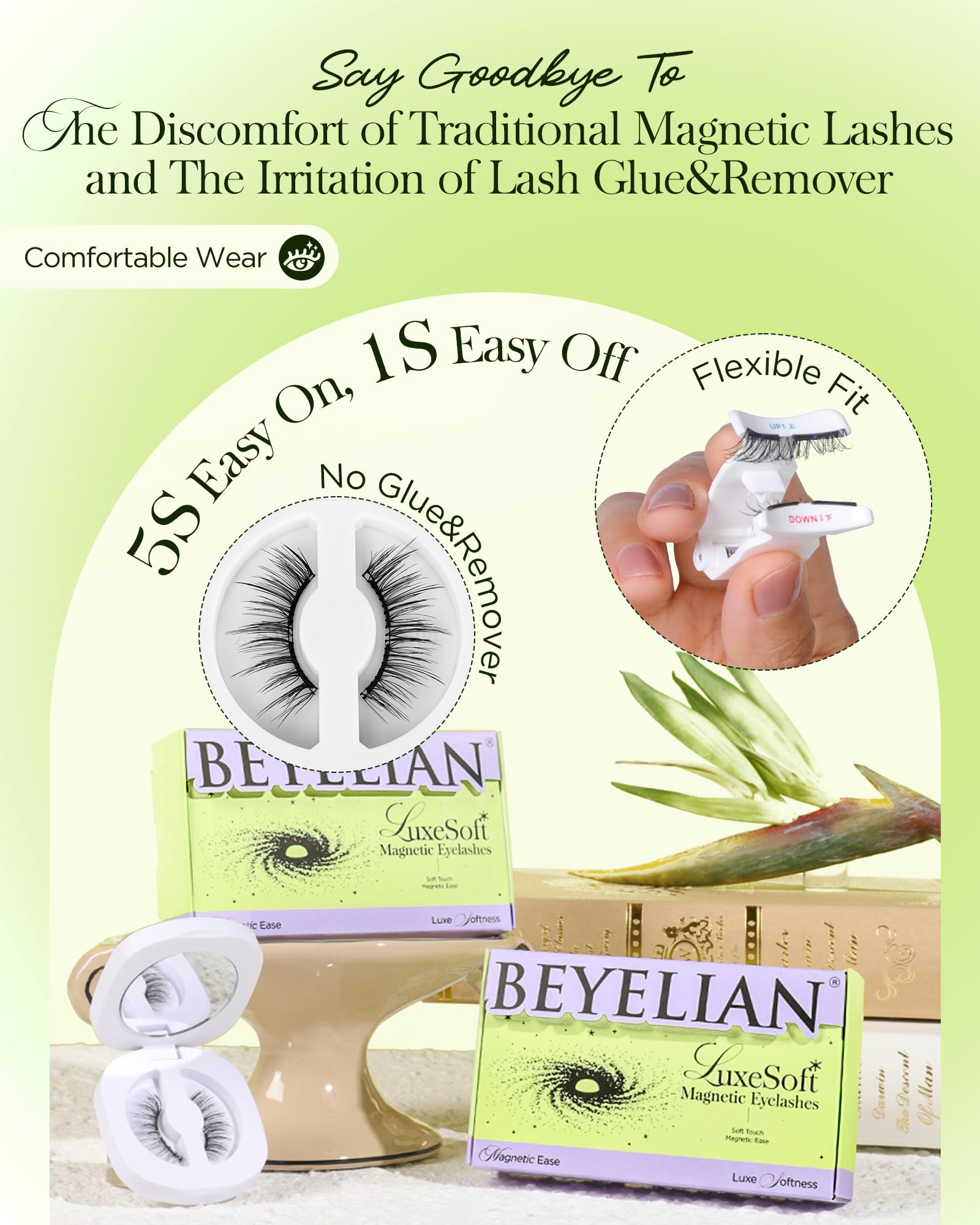BEYELIAN Magnetic Eyelashes with Applicator Kit – No Glue, Lightweight Comfort