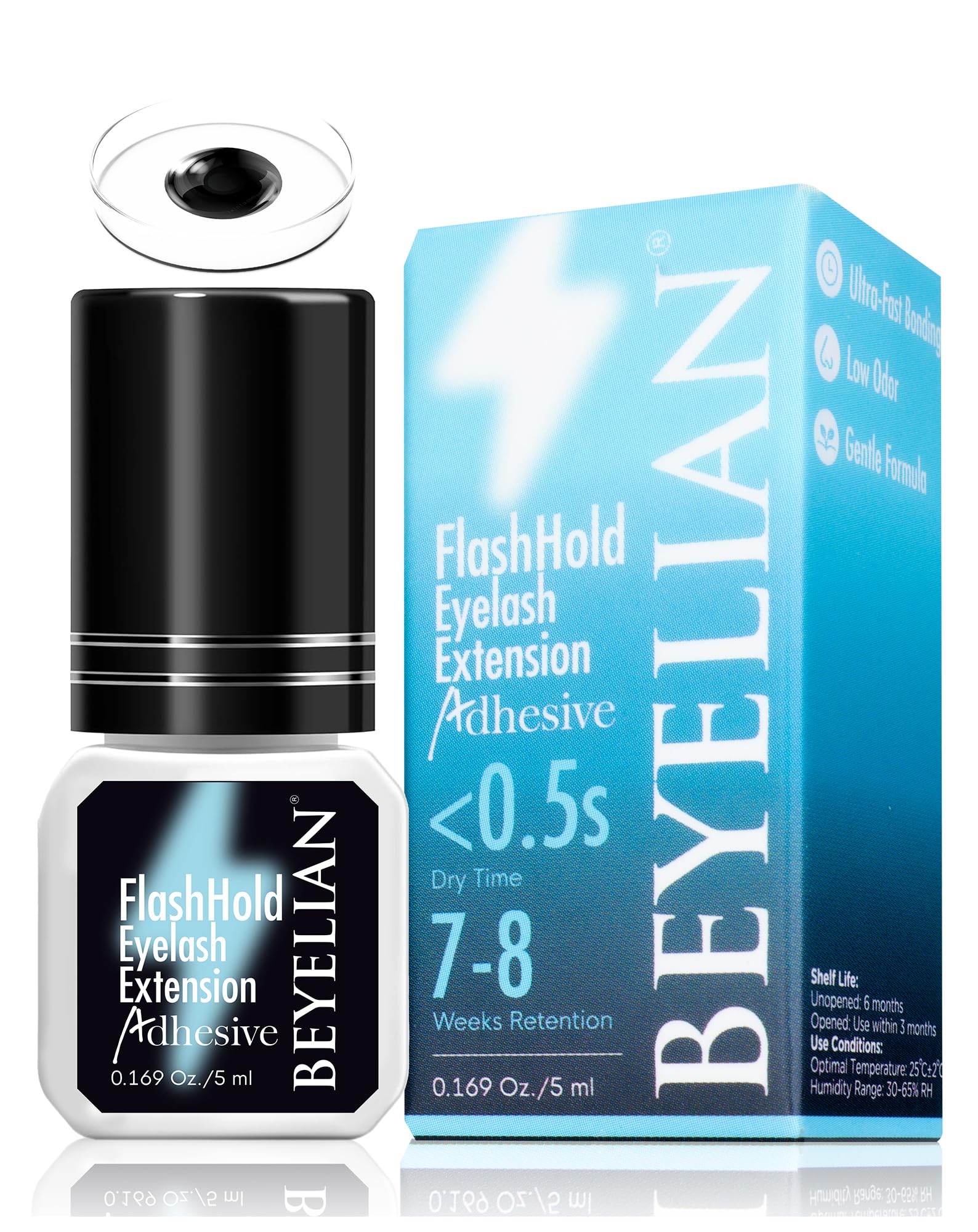 BEYELIAN Sensitive Eyelash Extension Glue – 0.17oz, Fast 0.5s Dry, 7–8 Week Hold