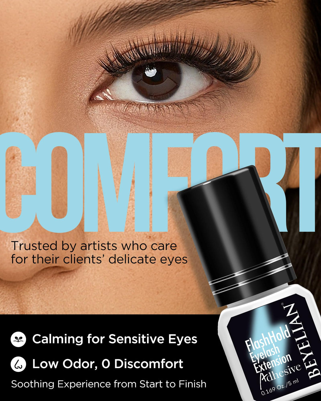 BEYELIAN Sensitive Eyelash Extension Glue – 0.17oz, Fast 0.5s Dry, 7–8 Week Hold