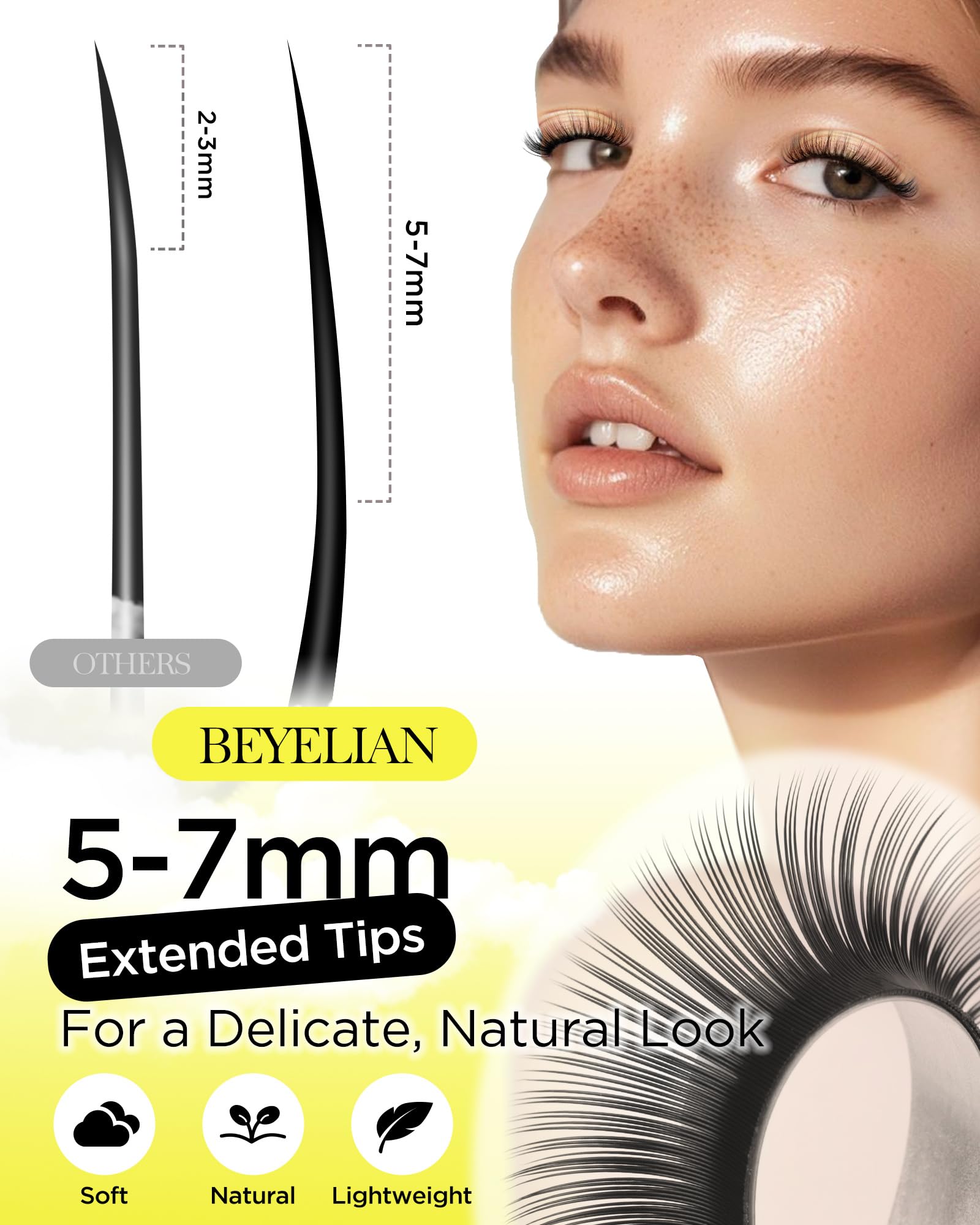 BEYELIAN Classic Volume Lash Extensions - CD+ Curl, 7-15mm, 0.03-0.20mm Thickness, Matte Black