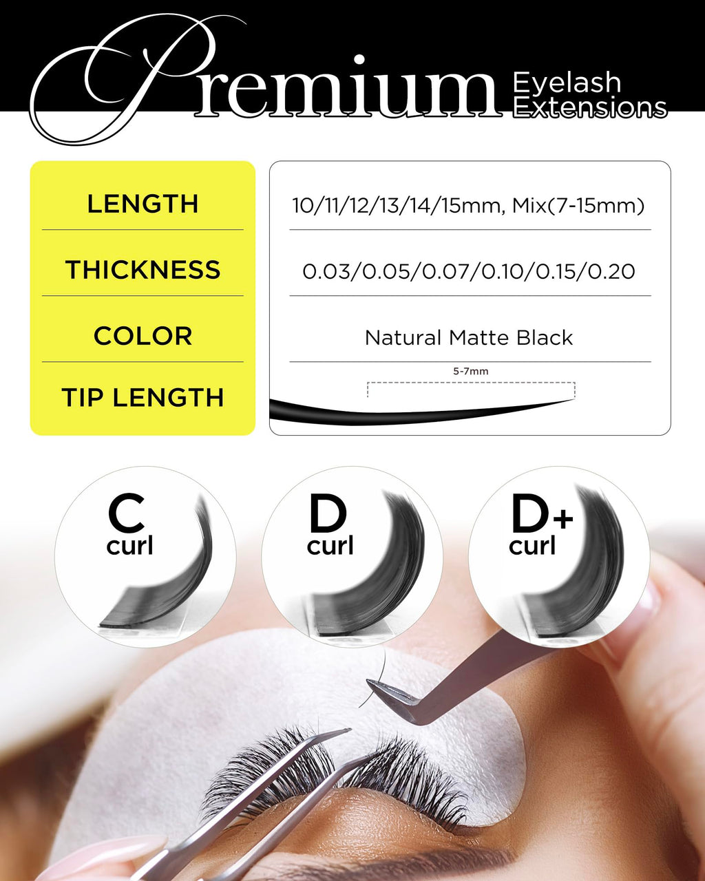 BEYELIAN Eyelash Extensions – Natural Matte Black, 0.03-0.20 C/D/D+/L/M/LU Curl, 7-15mm, High Temperature Resistant