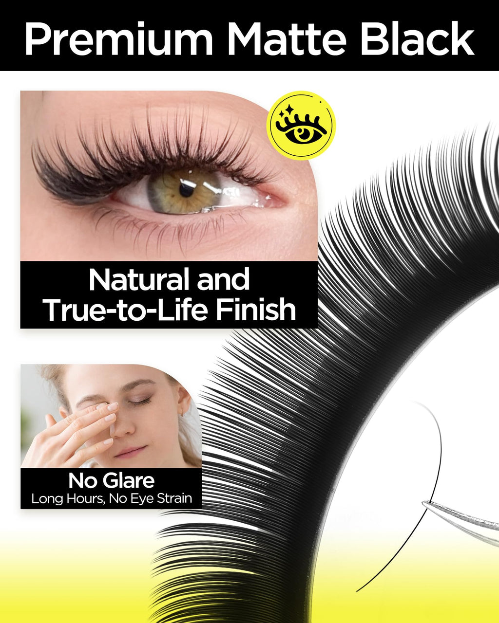 BEYELIAN Eyelash Extensions – Natural Matte Black, 0.03-0.20 C/D/D+/L/M/LU Curl, 7-15mm, High Temperature Resistant