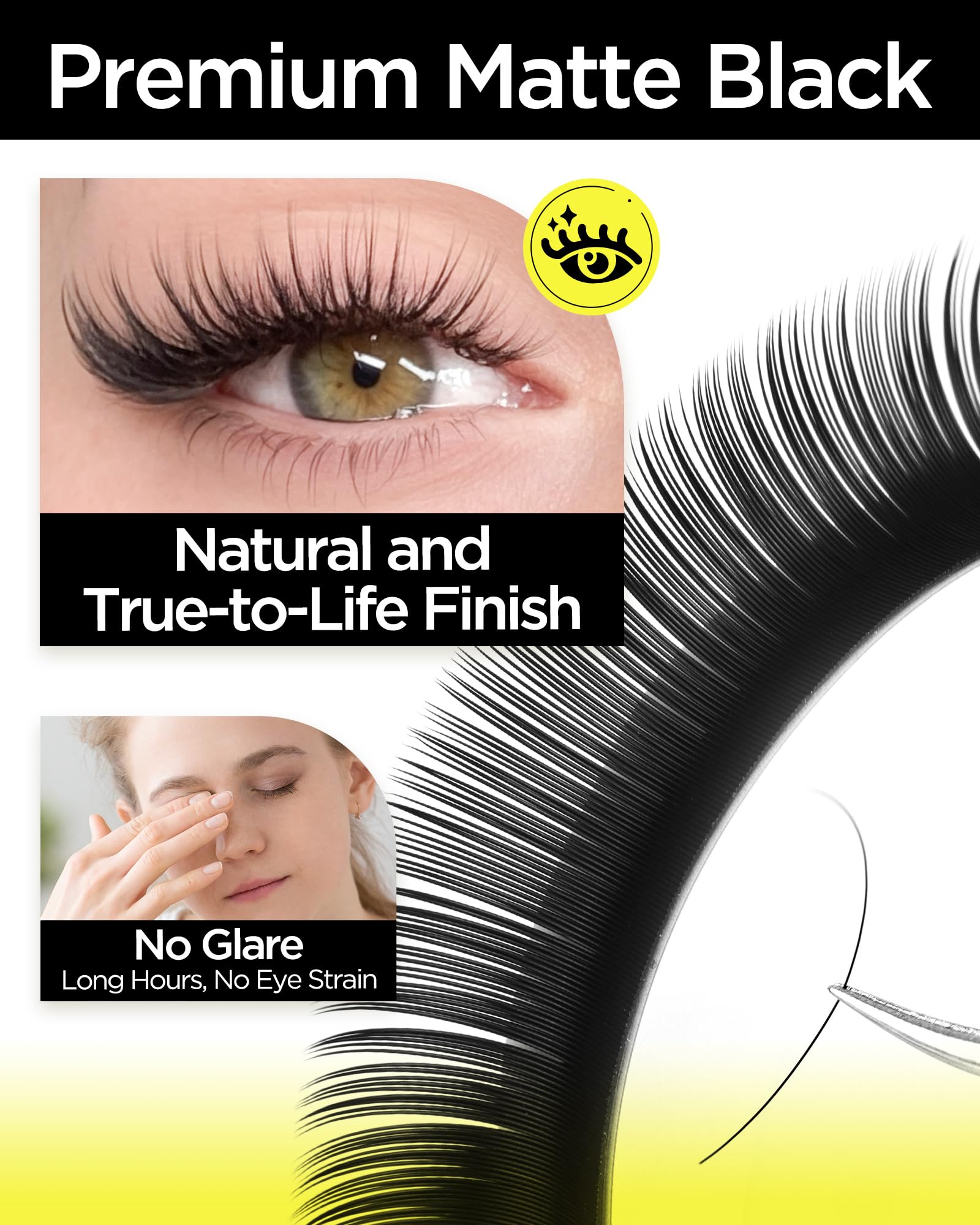 BEYELIAN Eyelash Extensions – Natural Matte Black, 0.03-0.20 C/D/D+/L/M/LU Curl, 7-15mm, High Temperature Resistant