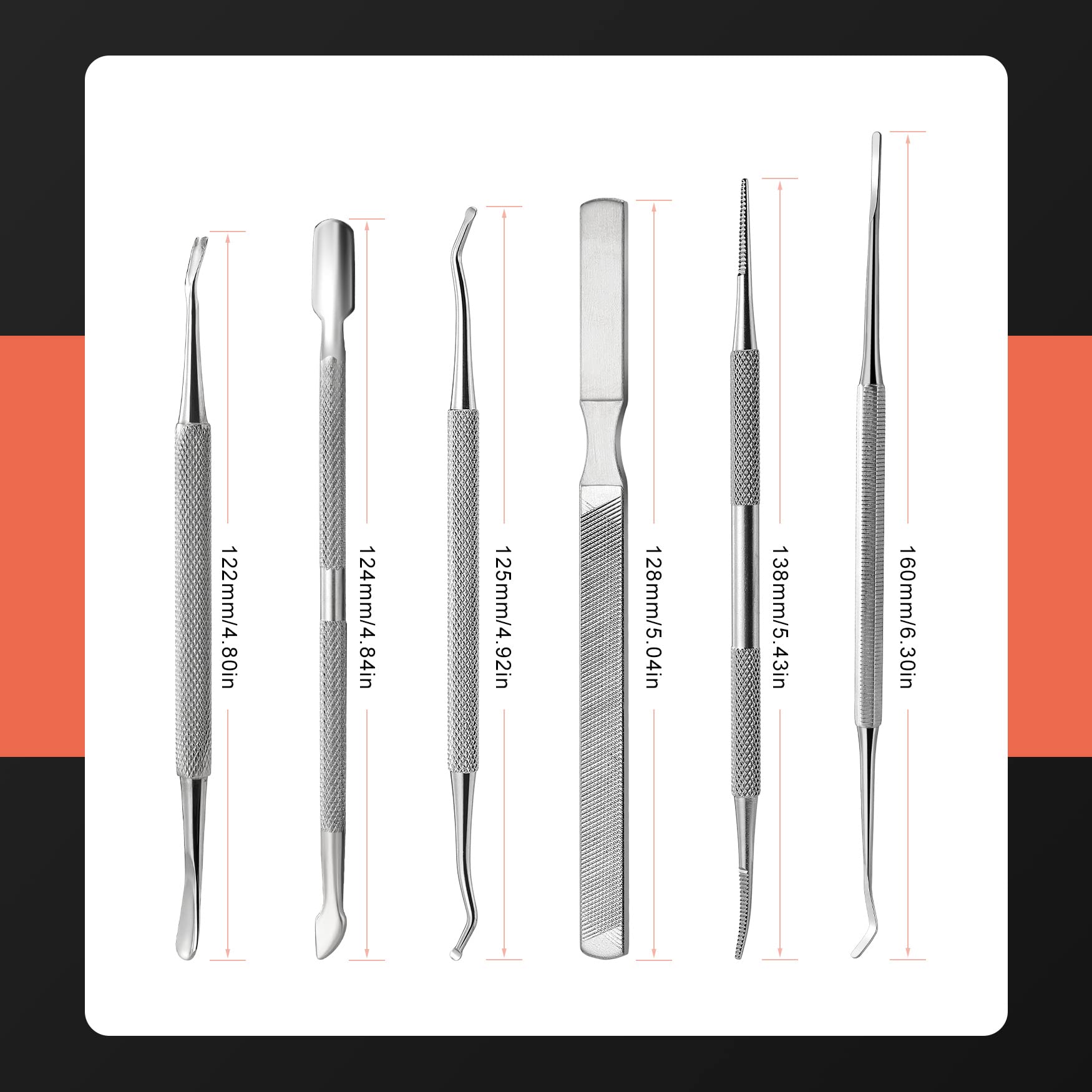 BEZOX Ingrown Toenail Removal Kit – Stainless Steel Pedicure Tools, 6-Piece Nail Correction Set