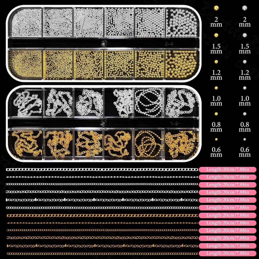 Bezztito Gold Silver Caviar Nail Beads & 3D Starburst Charms Kit