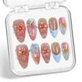 BHOOKA Flower Press On Nails Pink-Blue Gradient | 3D Floral Butterfly Pearl Design, Medium Almond