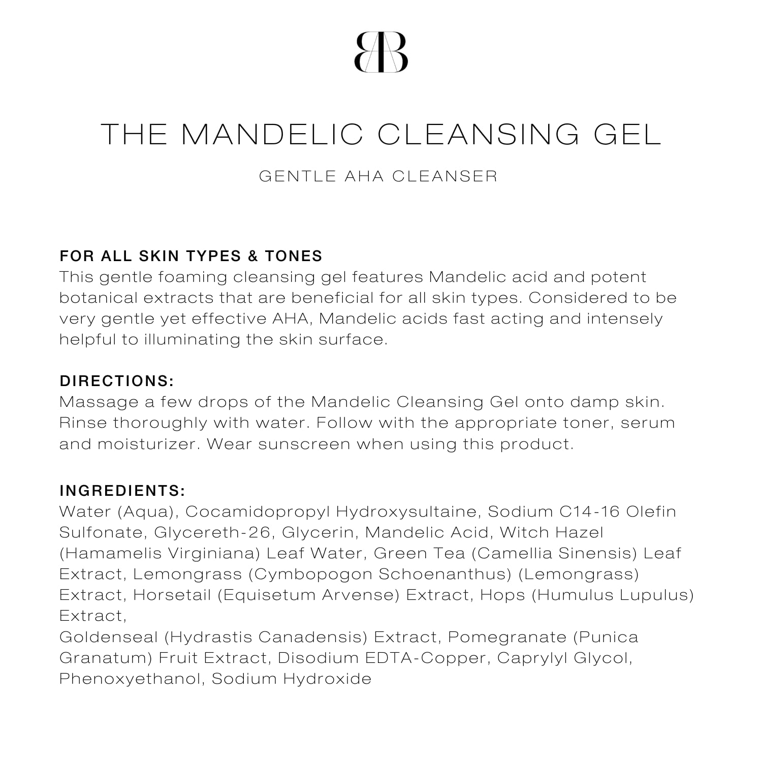 Biba De Sousa Mandelic Cleansing Gel – Gentle, Sulfate-Free AHA Cleanser for All Skin Types