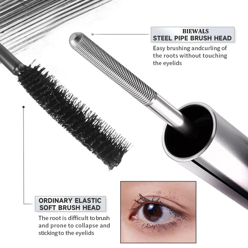 Biewals Iron Wand Mascara – Black, Washable, Volumizing & Curling with Metal Wand