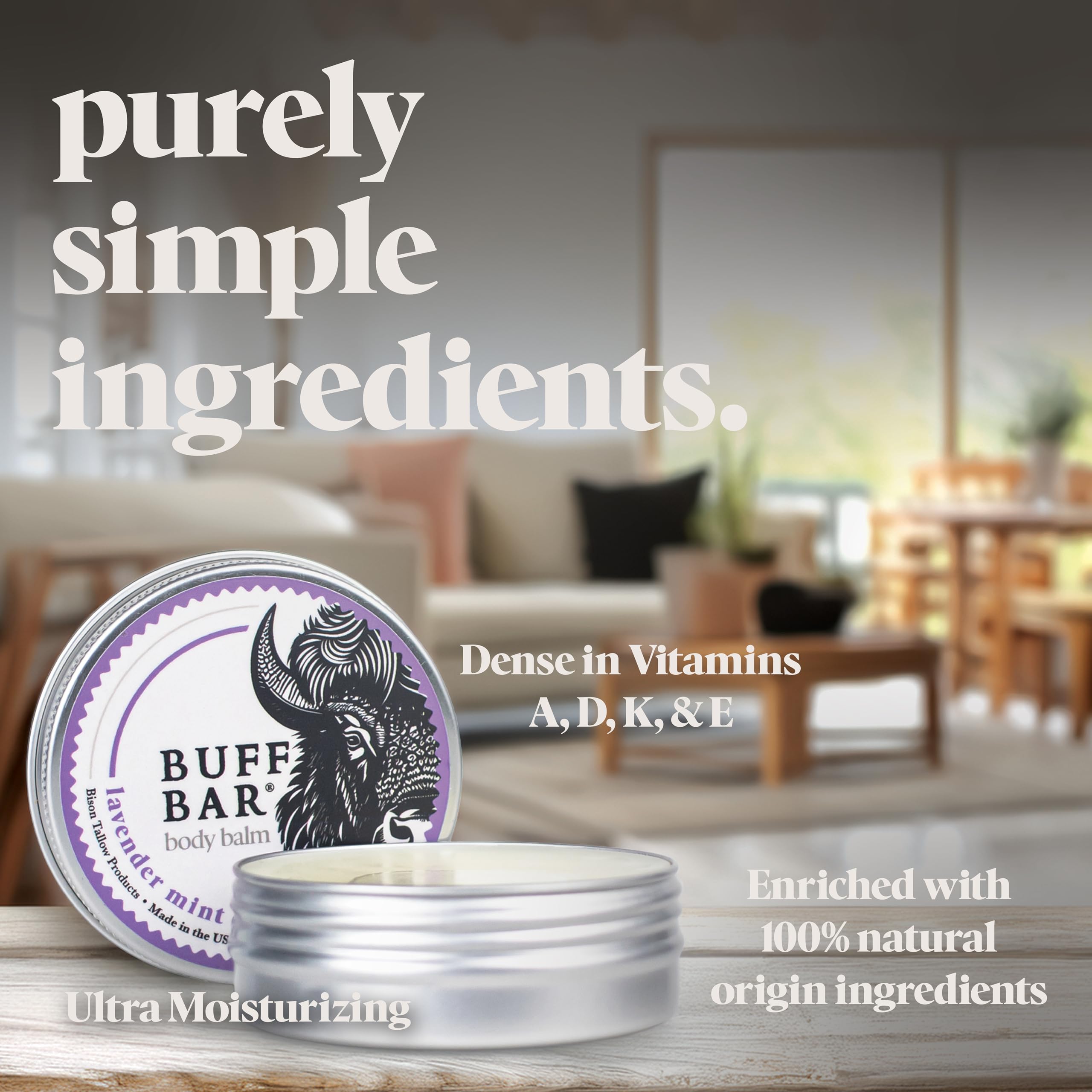 Big Crazy Buffalo BUFF BAR Bison Tallow Balm – Lavender Mint, 2 oz, 1 Pack | All-Purpose Hydration