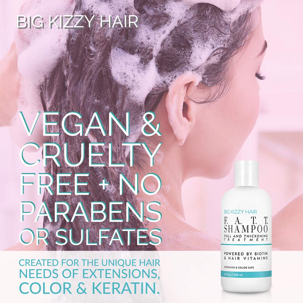 Big Kizzy F.A.T.T. Thickening Biotin Shampoo for Extensions – Sulfate & Paraben Free, Keratin & Color Safe, 8.5oz