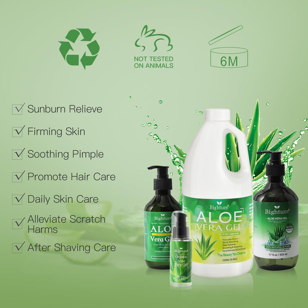 BIGHTURE 100% Aloe Vera Gel from Fresh Leaves – Pure Skin and Hair Care (Family Pack)