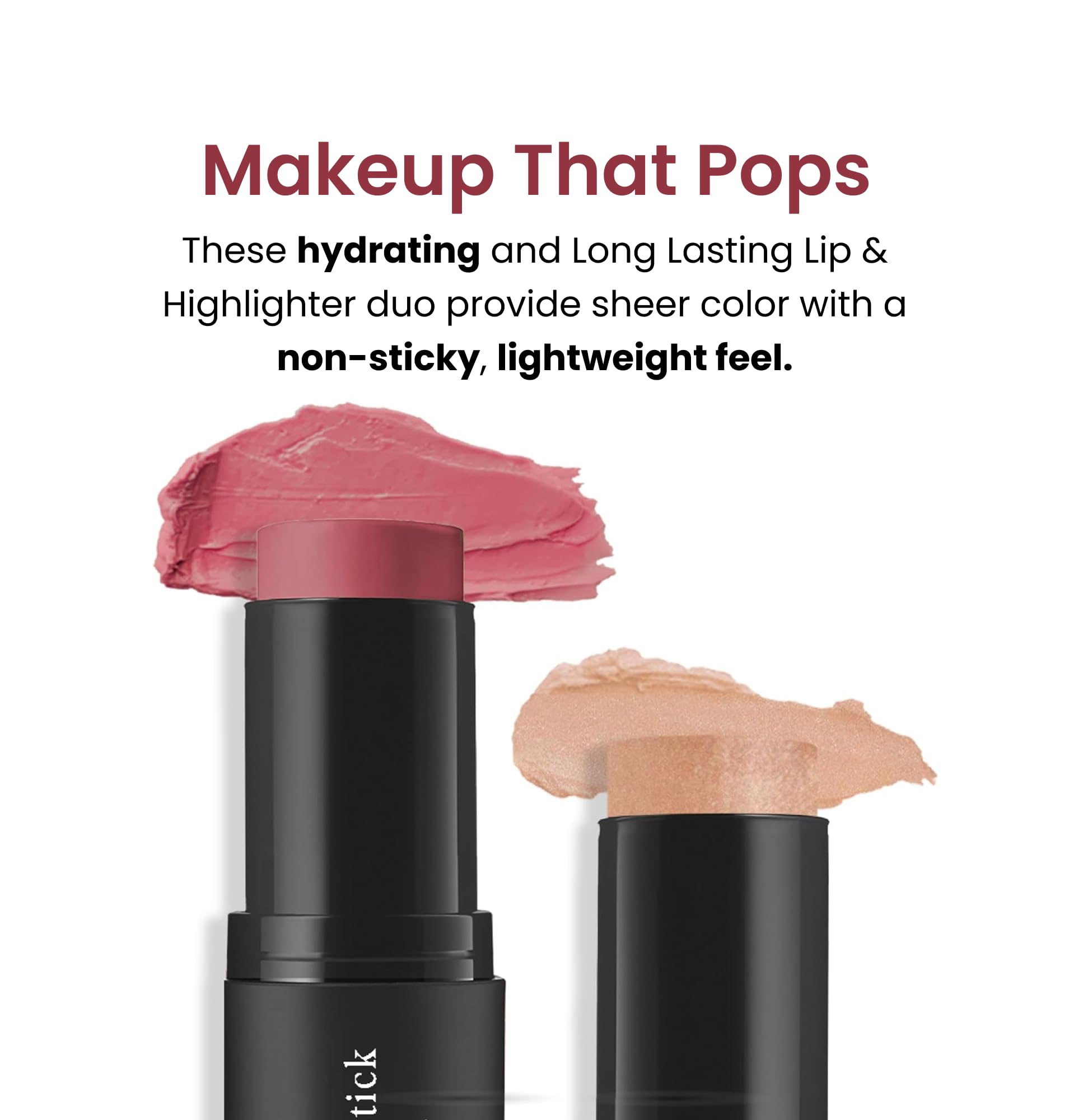 billion dollar brows bdb makeup lip & highlighter: creamy blush + hydrating highlighter stick
