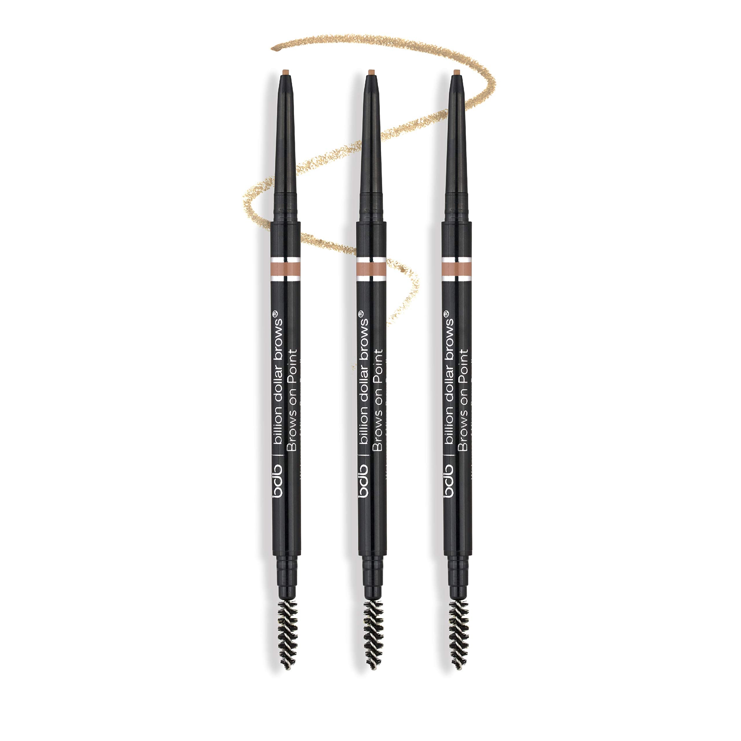 bdb Brows on Point Micro Brow Pencil - Precision Tip & Spoolie, Waterproof, Blonde, 3-Pack | Billion Dollar Brows